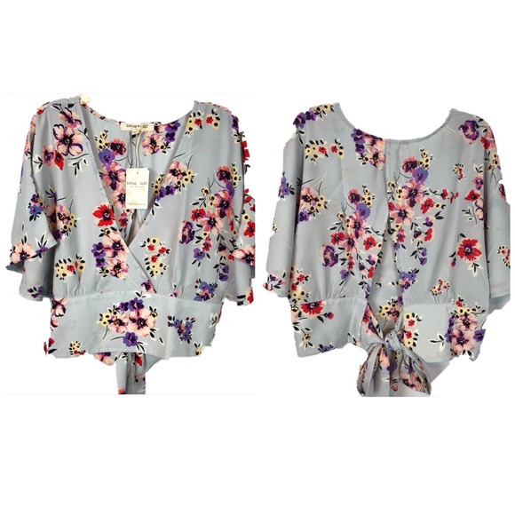 Floral Crop Top Front Tie, Size L - Picture 3 of 6